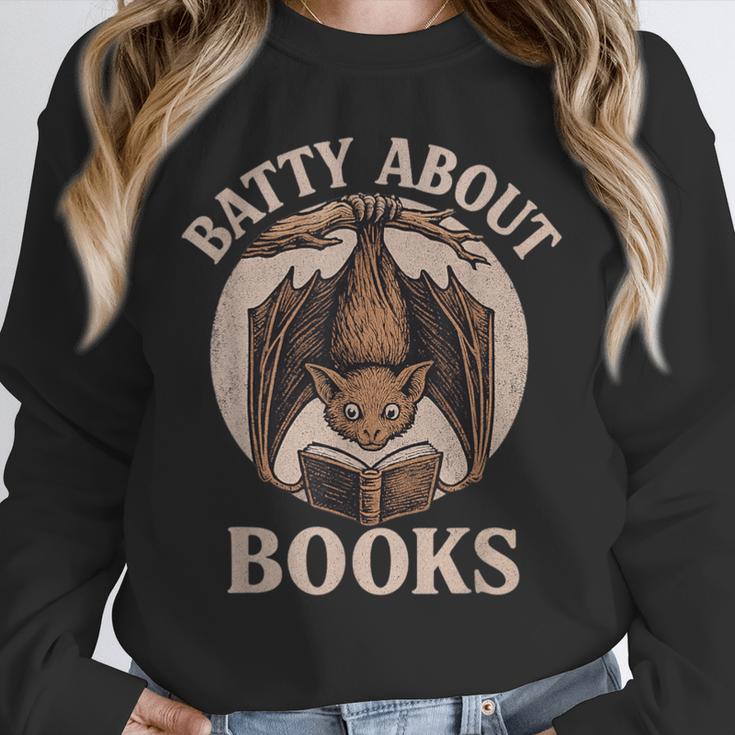Batty About Books Reading Book Lover Men Women Distressed Unisex Sweatshirt