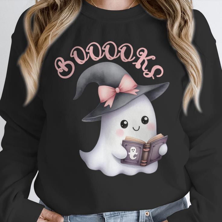 Boo Ghost Books Coquette Bow Halloween Women School Teacher Unisex Sweatshirt