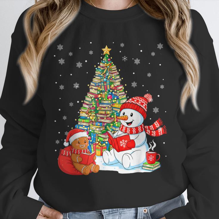 Book Christmas Tree Bookworm Gingerbread Man Snowman Reading Unisex Sweatshirt
