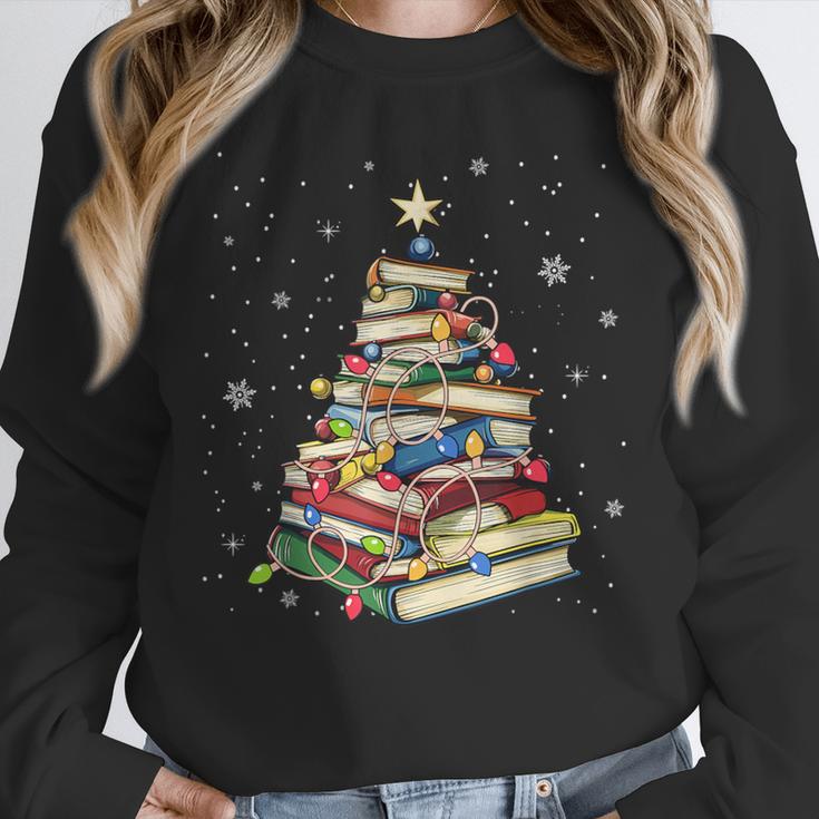 Book Christmas Tree Teacher Book Lover Crew Neck Modern Classic Christmas Small Short Sleeve -Adults -Kids Unisex Sweatshirt
