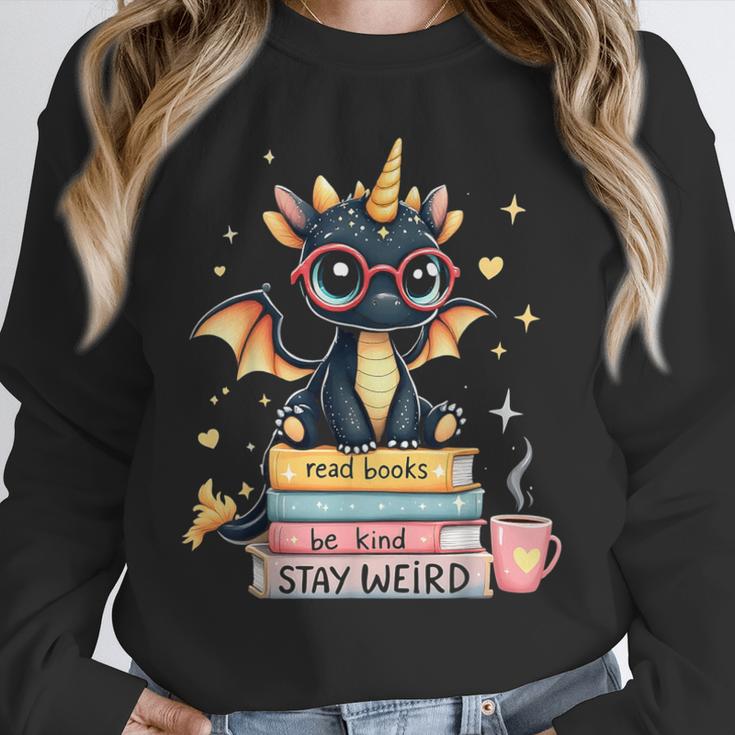 Book Lover Chibi Dragon With Big Red Glasses Bookworm Unisex Sweatshirt
