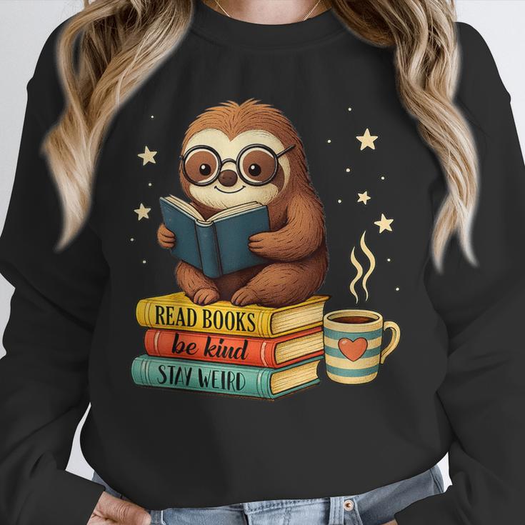 Book Lover Sloth Reading Bookish Library Read Books Be Kind Unisex Sweatshirt