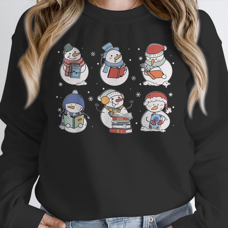 Book Lover Teacher Snowman Reading Books Christmas Winter Unisex Sweatshirt