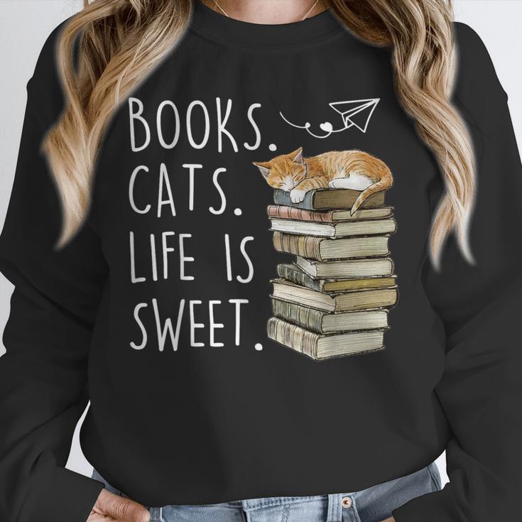 Book Lovers Books Cats Life Is Sweet Cat Lovers Unisex Sweatshirt