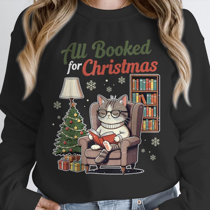 All Booked For Christmas Cute Bookish Cat Lover Unisex Sweatshirt