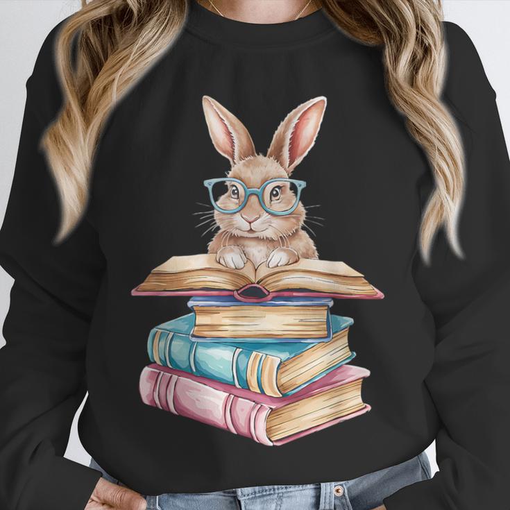Books Bookworm Reader Book Cute Reading Bunny With Glasses Unisex Sweatshirt