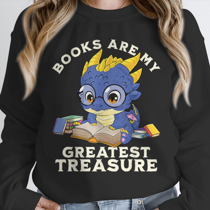 Books Are My Greatest Treasure Kawaii Dragon Reading Books Unisex Sweatshirt
