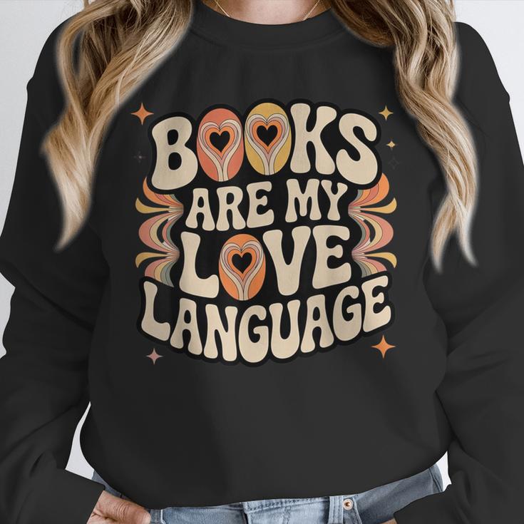 Books Are My Love Language Retro Groovy 70s Book Lover Unisex Sweatshirt