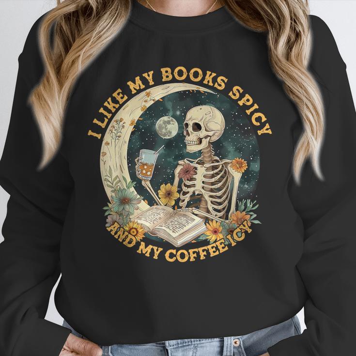 I Like My Books Spicy & My Coffee Icy Skeleton Read Book Unisex Sweatshirt