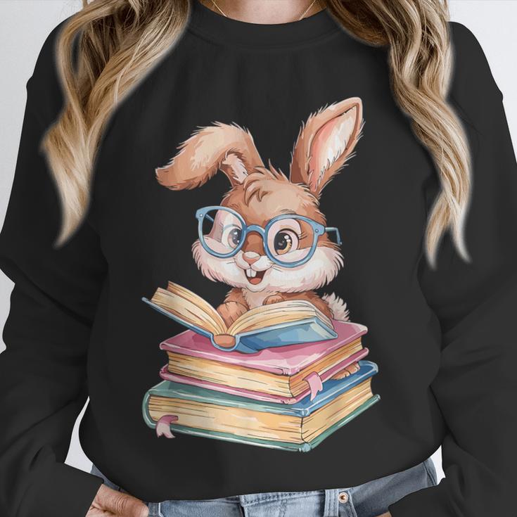 Bunny Rabbit Reading Books Rabbit Books Bunny Reader Unisex Sweatshirt