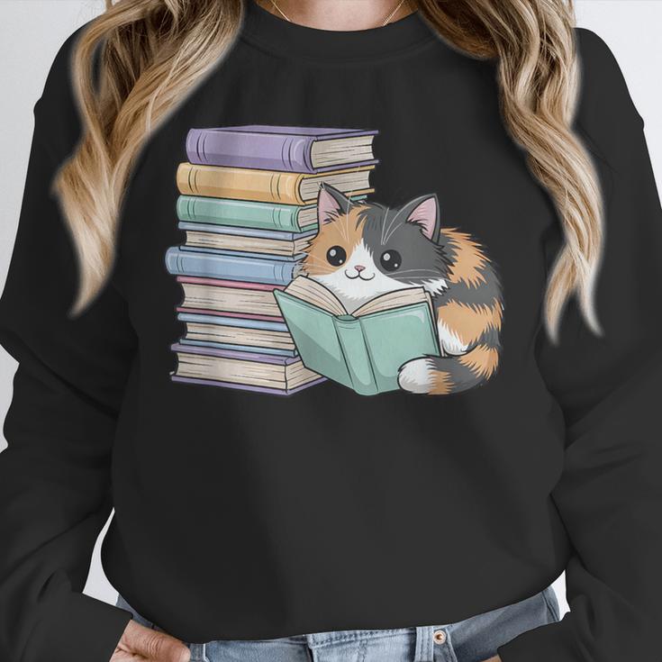 Cat On Books Pets Cats Reading Book Nerd Read Reader Bookcat Unisex Sweatshirt