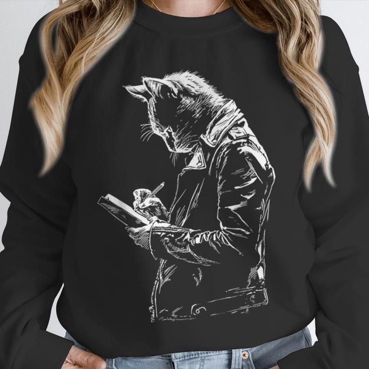 Cat Holds Book Writing Animal Print Motif Drawing Art Cat Unisex Sweatshirt
