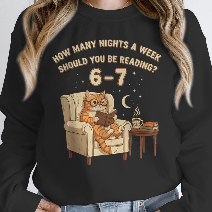 Cat Reading 6-7 Meme English Teacher Book Lover Humor Unisex Sweatshirt