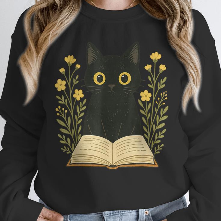 Cat Reading Book Flowers Unisex Sweatshirt