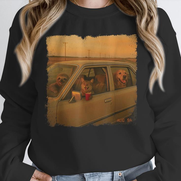 Cat Sloth Dog Retro Nostalgia Roadtrip Photo Unisex Sweatshirt Cat Sloth Dog Retro Nostalgia Roadtrip Photo Unisex Sweatshirt