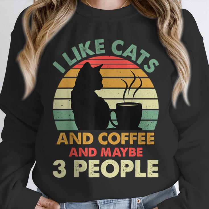 Cats Coffee & 3 People Tee Cute Font Introvert Humor Unisex Sweatshirt