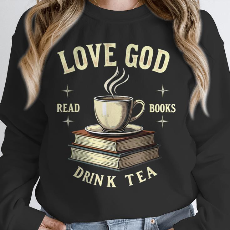 Christian Bookworm Love God Read Books Drink Tea Unisex Sweatshirt