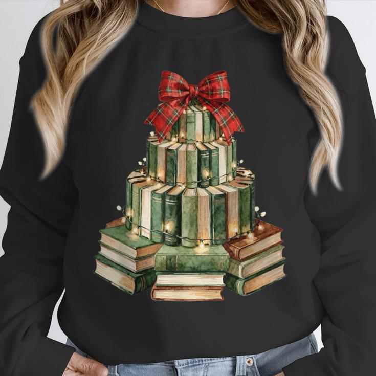 Christmas Book Tree Coquette Bow Xmas Reading Librarian Girl Unisex Sweatshirt