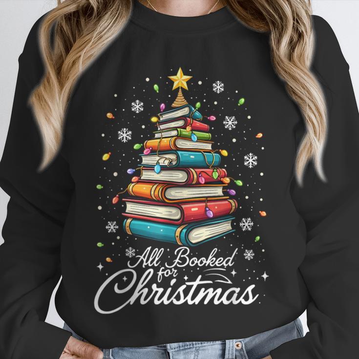 Christmas Book Tree Shirt Book Lover Librarian All Booked For Christmas Women's Christmas Book Lover Librarian Unisex Sweatshirt