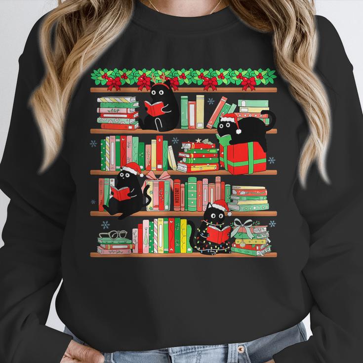 Christmas Cat Santa Bookshelves Book Lover Reader Unisex Sweatshirt