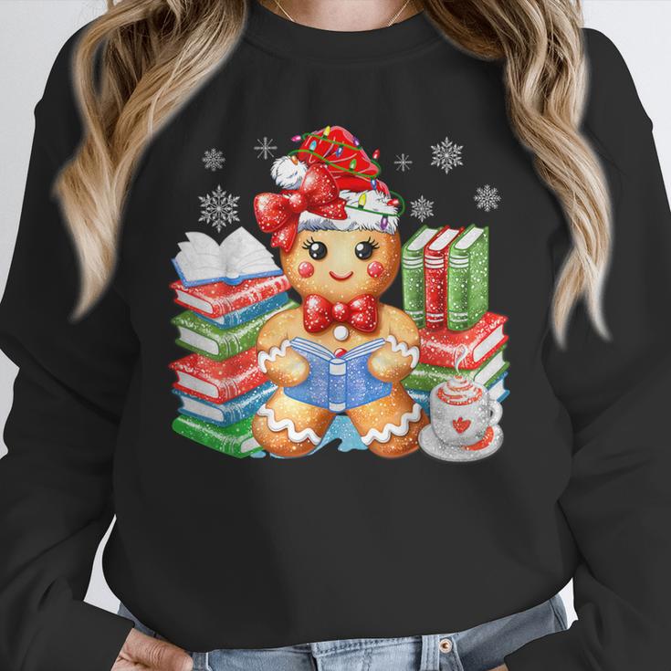Christmas Gingerbread Man Reading Book Snowflake Teacher Unisex Sweatshirt