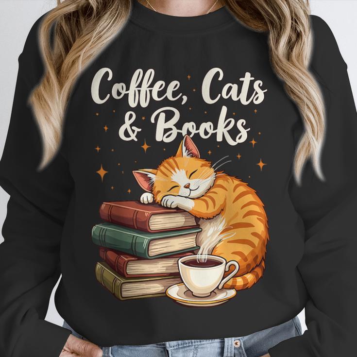 Coffee Cats & Books Lover For Women & Girls Coffee Unisex Sweatshirt