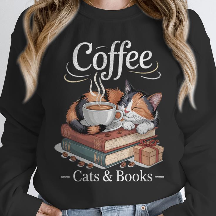 Coffee Cats And Books Cozy Calico Reader Love Cute Cat Unisex Sweatshirt