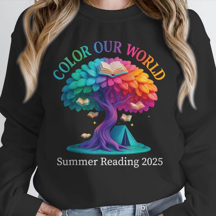 Color Our World Summer Reading 2025 Tree Book Lover Camping Unisex Sweatshirt