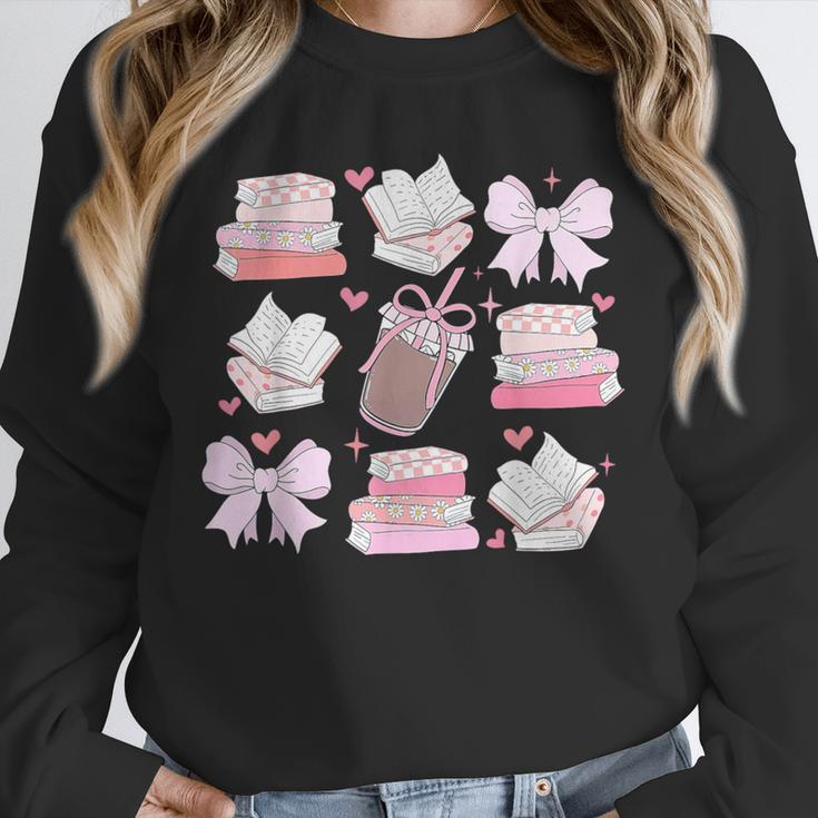 Coquette Bow Book Coffee Valentines Bookish Library Teacher Unisex Sweatshirt