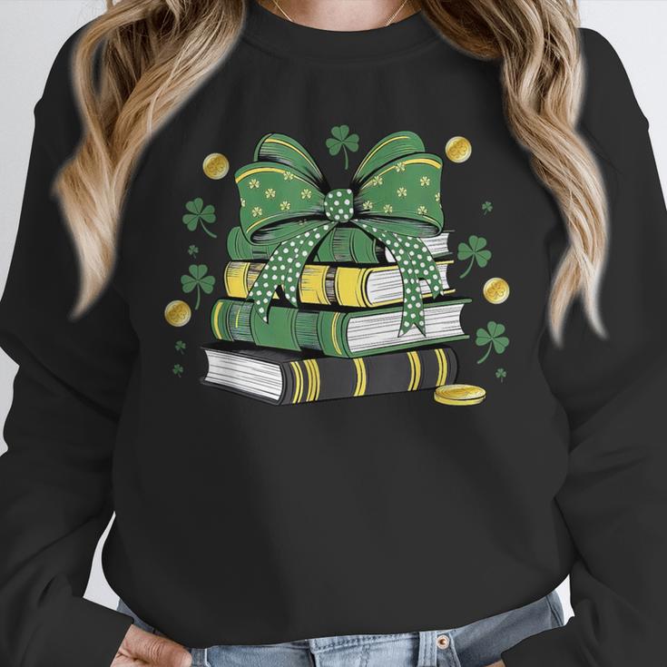 Coquette Bow Books St Patrick's Shamrock Bookworm Librarian Unisex Sweatshirt