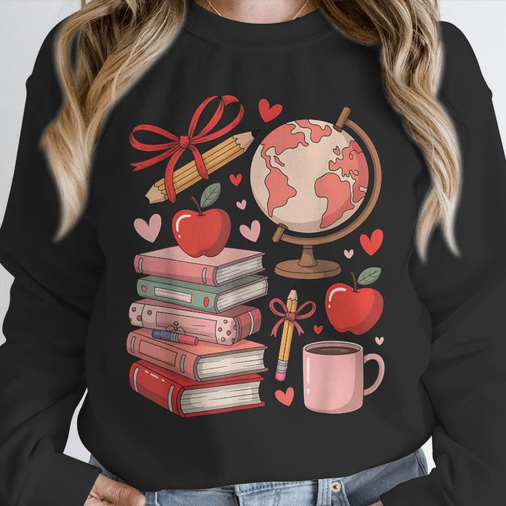 Coquette Teacher School Supplies Bows Books Globe Apple Cute Unisex Sweatshirt Coquette Teacher School Supplies Bows Books Globe Apple Cute Unisex Sweatshirt