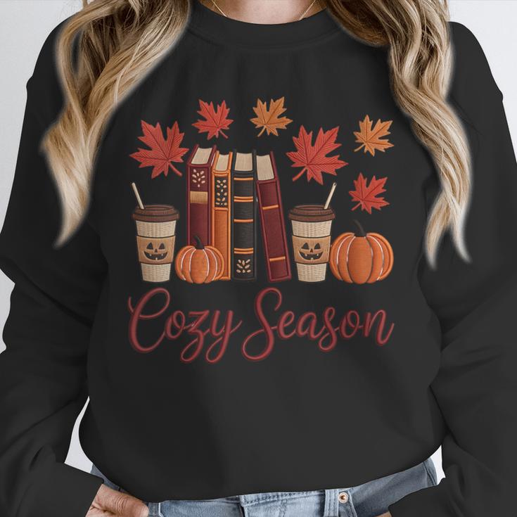 Cozy Season Autumn Leaves Books Pumpkins Fall Halloween Unisex Sweatshirt