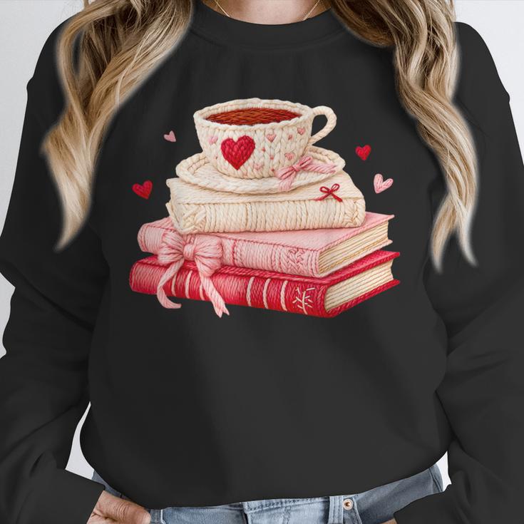 Cute Books And Coffee Crochet Valentines Day Tee For Couples Unisex Sweatshirt