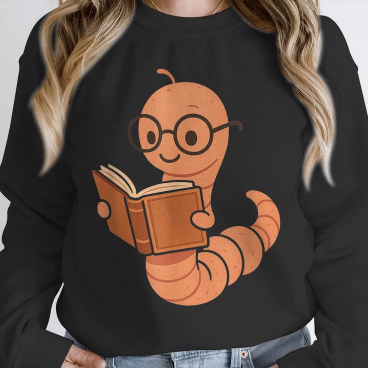 Cute Bookworm Worm Reading Book Glasses Nerdy Unisex Sweatshirt