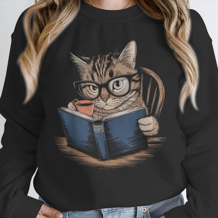 Cute Cat Reading Books With Tea Unisex Sweatshirt