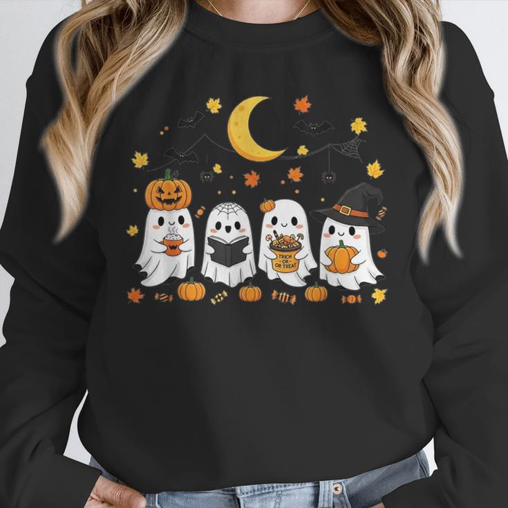 Cute Ghost Drinking Coffee Halloween Fall Ghost Book Reading Unisex Sweatshirt