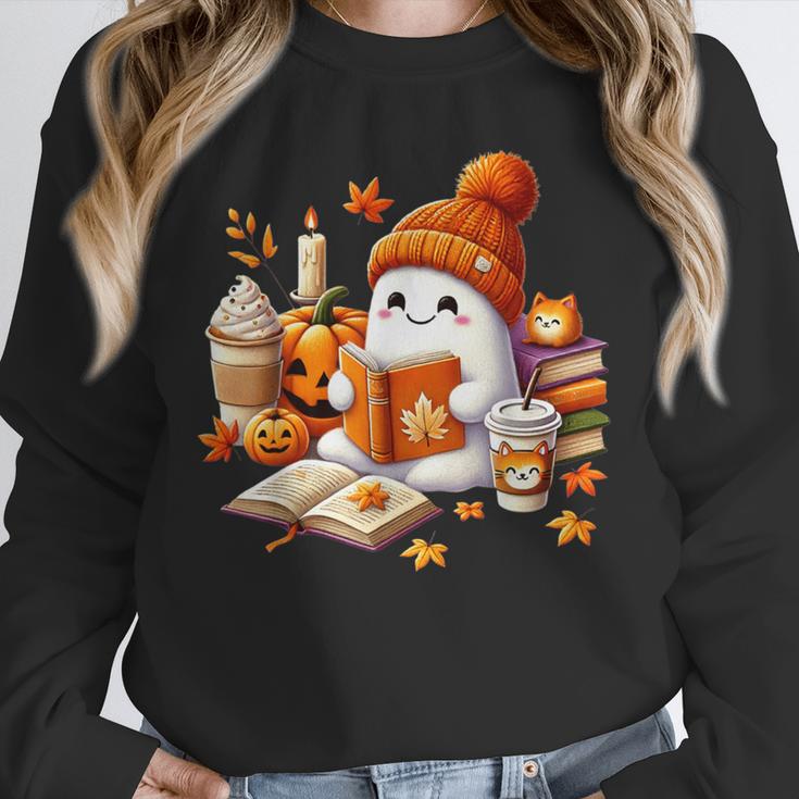 Cute Ghost Reading Book Lovers Halloween Pumpkin Women Girls Unisex Sweatshirt Cute Ghost Reading Book Lovers Halloween Pumpkin Women Girls Unisex Sweatshirt