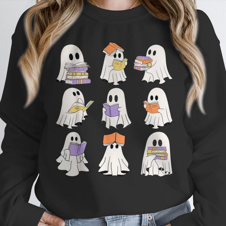 Cute Ghost Reading Books Teacher Halloween Reading Men Women Kids Unisex Sweatshirt