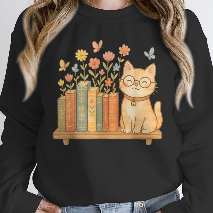 Cute Kawaii Cat Books Flowers Unisex Sweatshirt