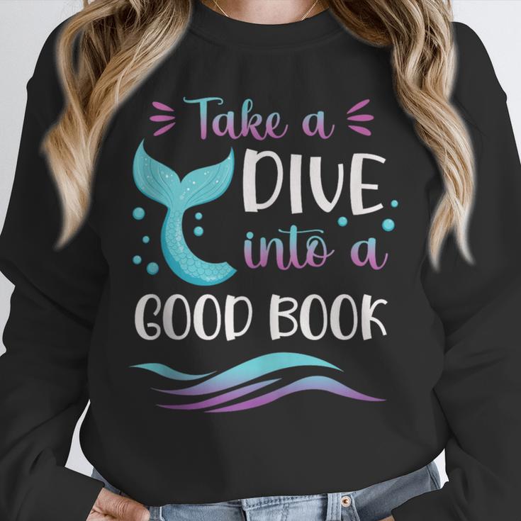 Cute Mermaid Librarian Teacher Dive Into A Good Book Reading Unisex Sweatshirt