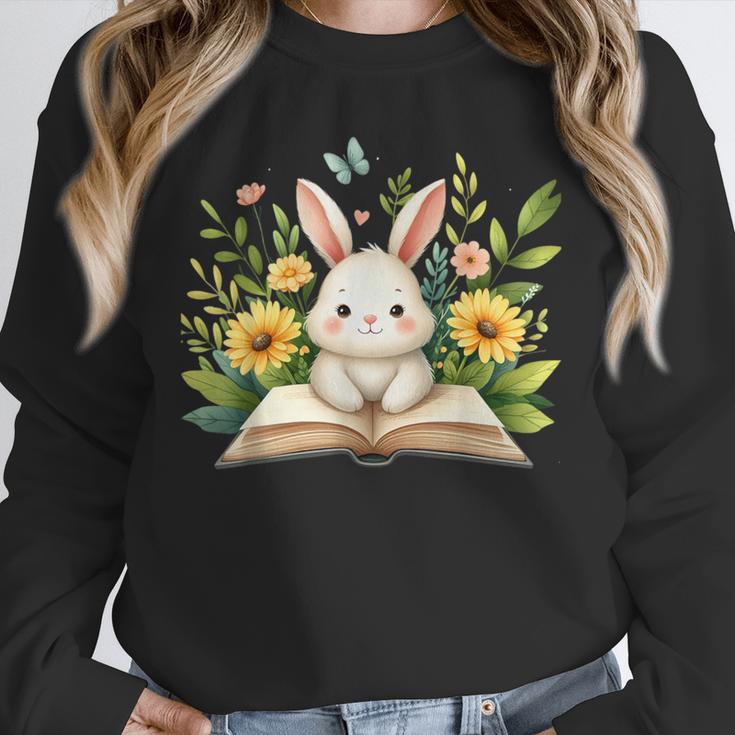 Cute Rabbit And Book Women Girls Reading Book Rabbit Lover Unisex Sweatshirt