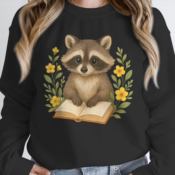 Cute Raccoon Reading Book Flowers Floral Unisex Sweatshirt