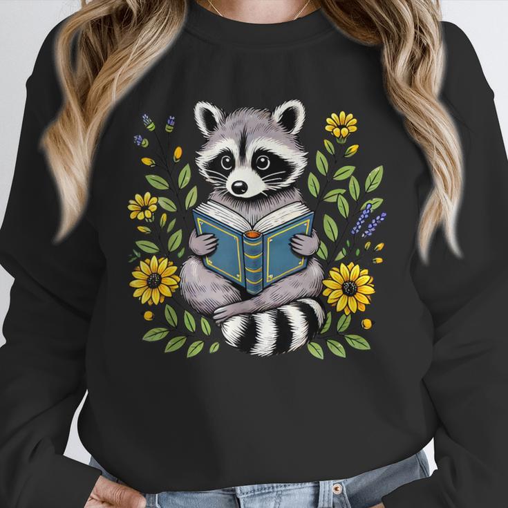 Cute Raccoon Reading Book Flowers Unisex Sweatshirt