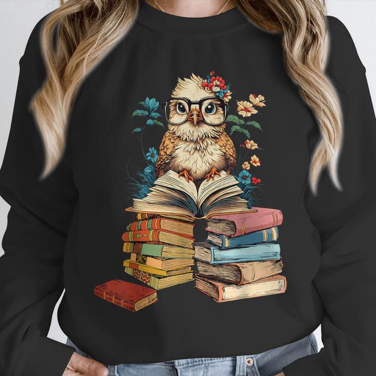 Cute Reading Chicken With Glasses Books Bookworm Reader Book Unisex Sweatshirt