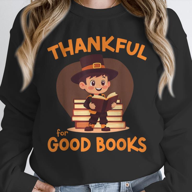 Cute Thanksgiving Teacher Librarian Thankful Reading Books Unisex Sweatshirt