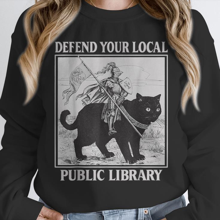 Defend Your Local Library Knight Cat Rider Book Lover Unisex Sweatshirt