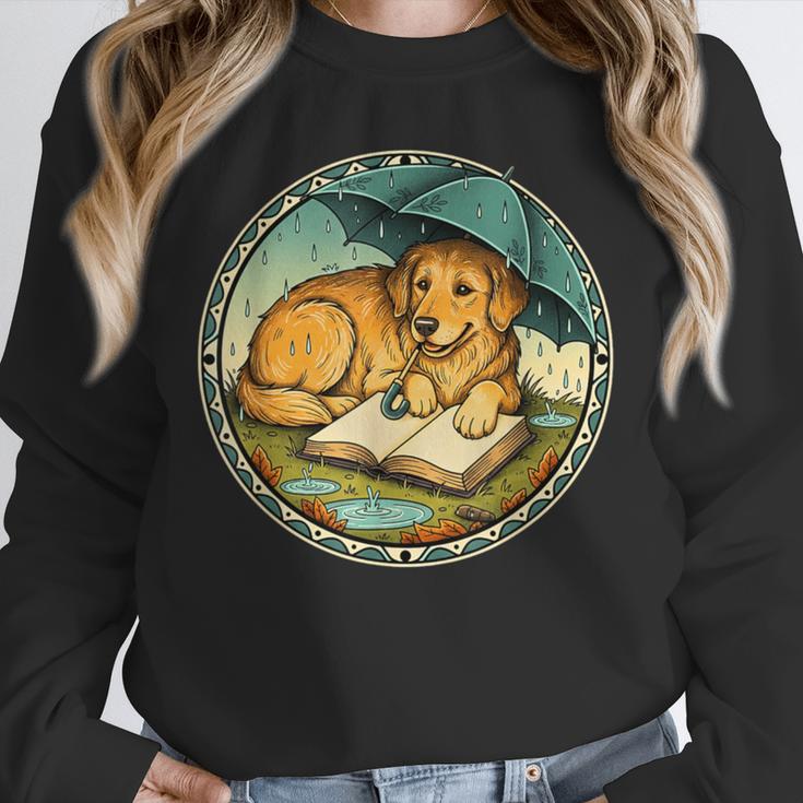 Dog Reading Book Rain Cozy Umbrella Cute Art Men Unisex Sweatshirt