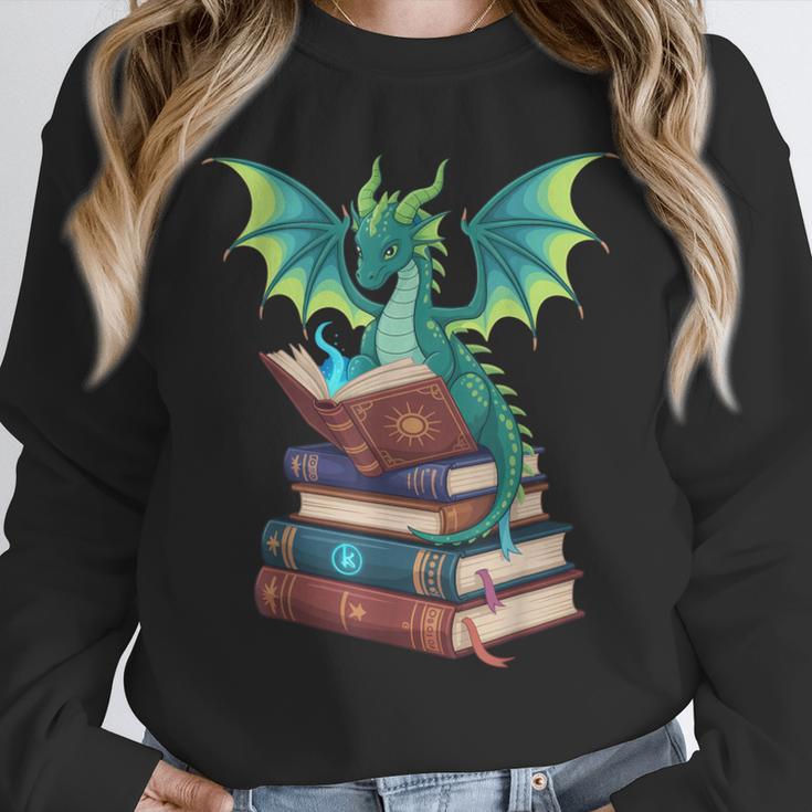 Dragon Reading Books Fantasy Lovers Mythical Creatures Unisex Sweatshirt