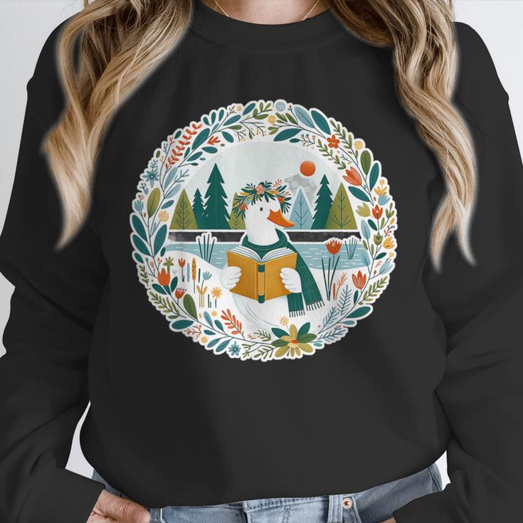 Duck Wilderness Book Reading Illustration Floral Unisex Sweatshirt