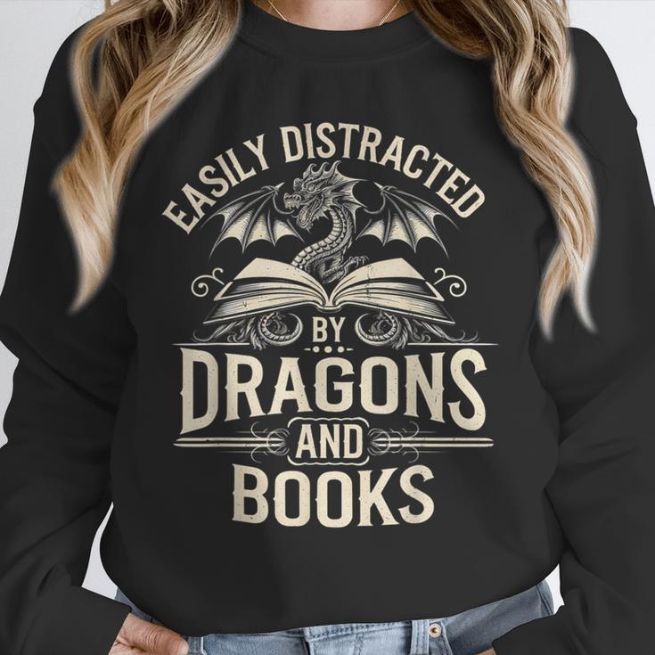 Easily Distracted By Books & Dragons Bookworm Reading Unisex Sweatshirt